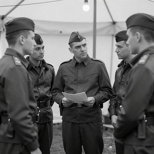 Black and White Military Briefing Scene