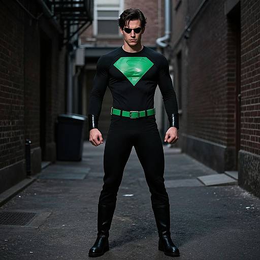 Mysterious Urban Superhero in Green and Black