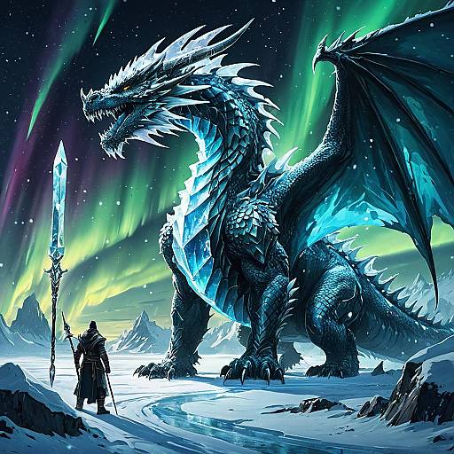 Colossal Ice Dragon Under Northern Lights