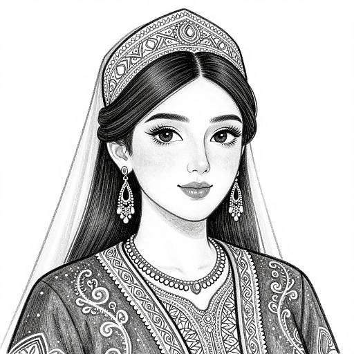 Grayscale Portrait of Turkmenistan Woman