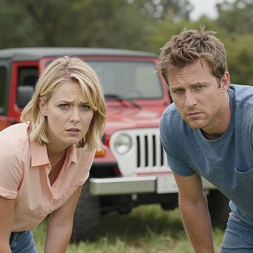 Concerned Conversation by a Jeep