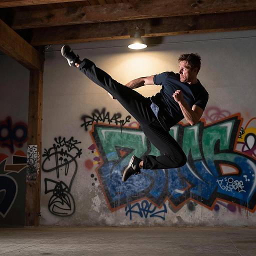 Dynamic Martial Arts Kick in Urban Setting