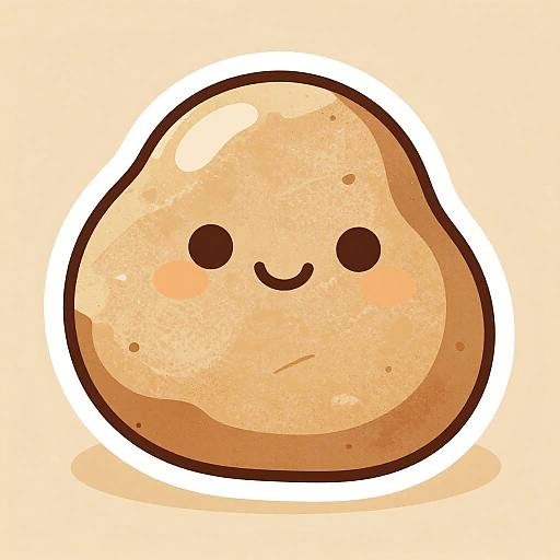 Cute digital drawing of a round, beige egg with a simple smile and dot eyes, outlined in white, against a light beige background.