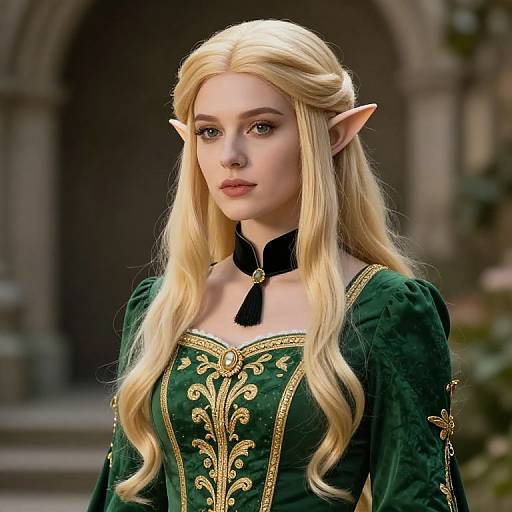 Elegant Blonde Elf in Embroidered Dress