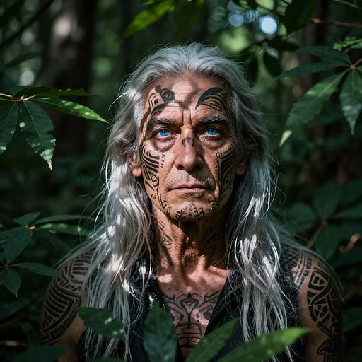 Enigmatic Elder with Tribal Tattoos