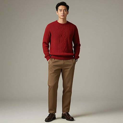 Man in Stylish Red Sweater Outfit