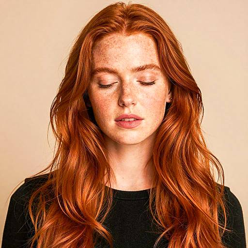 Red-haired woman with closed eyes