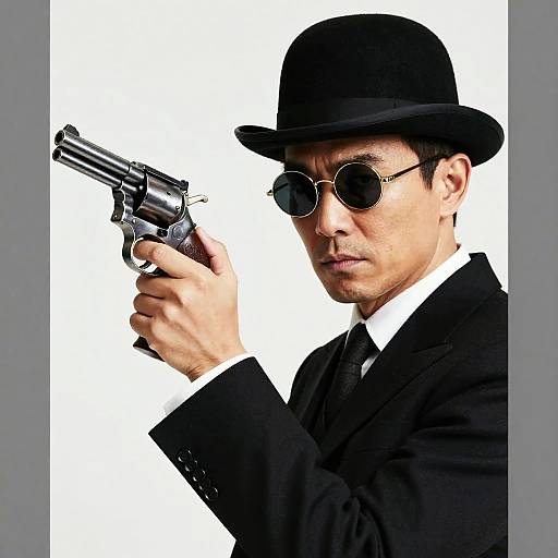 Noir Gentleman with Silver Revolver