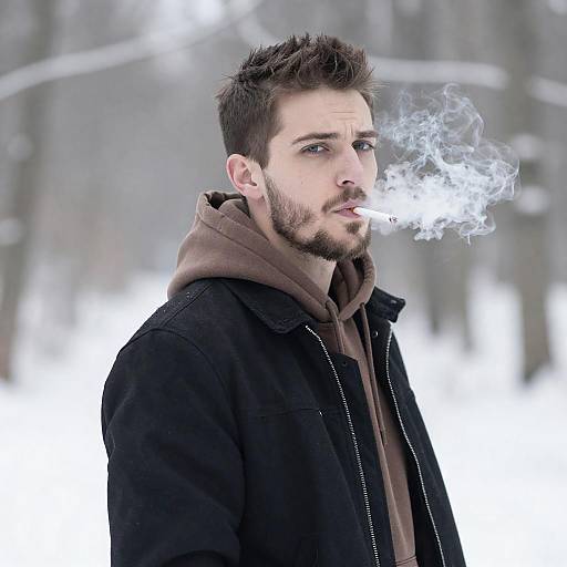 Handsome Man in Snowy Forest