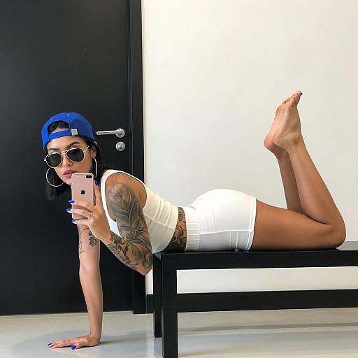 Tattooed Woman Taking a Selfie