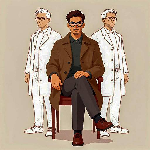 Serious Trio: Illustration with Red Accents