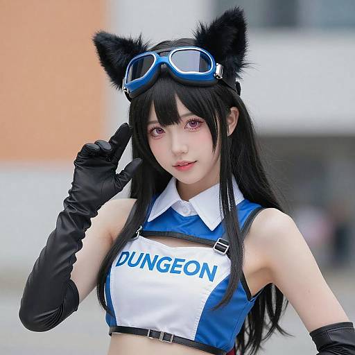 Cosplay Woman with Cat Ears and Goggles