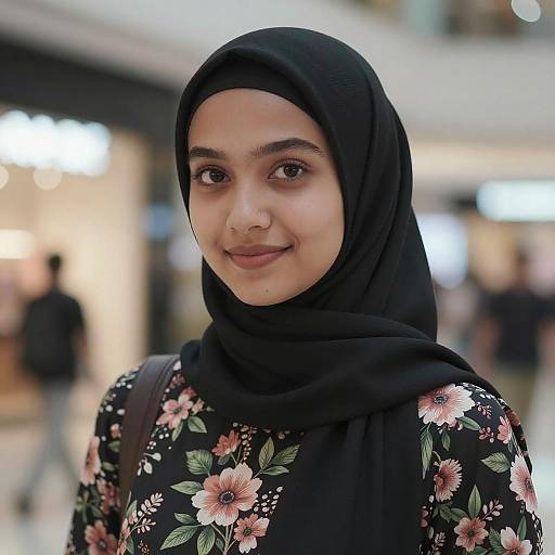 Portrait of Woman in Floral Hijab