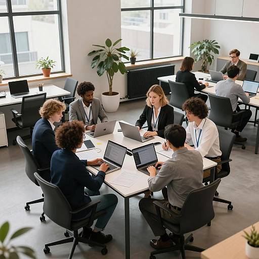 Diverse Team Collaborating in Modern Office