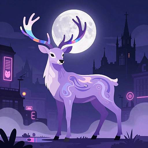 Lavender Deer in Surreal Neon Night