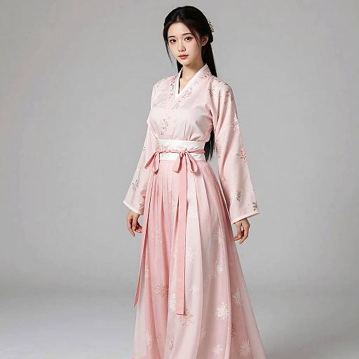 Young Woman in Pink Floral Hanfu