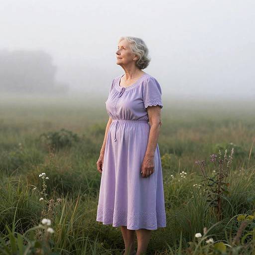 Serene Elderly Woman in Lavender Dress