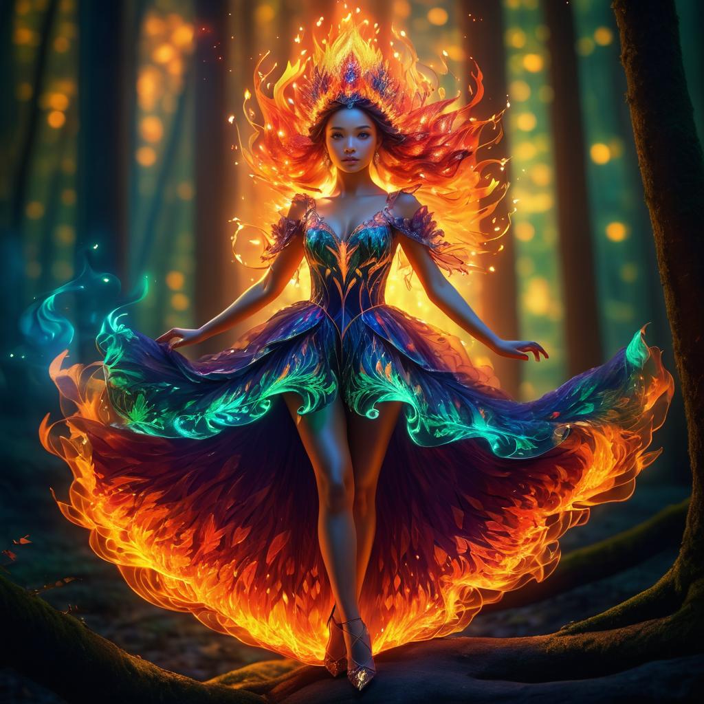 Enchanting Fire Sprite in a Magical Forest