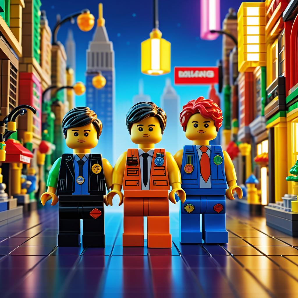 Lego Figurines in Urban Cityscape Scene