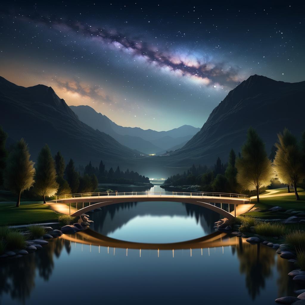 Serene Nightscape: Bridge Over a Lake