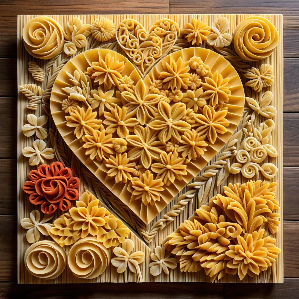 Heart-Shaped Pasta Art on Wood