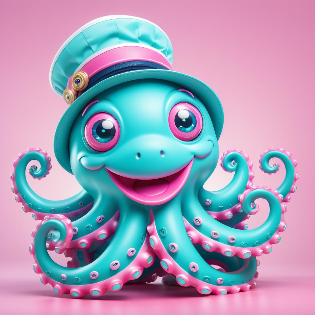 Cheerful Teal Octopus in Sailor Hat