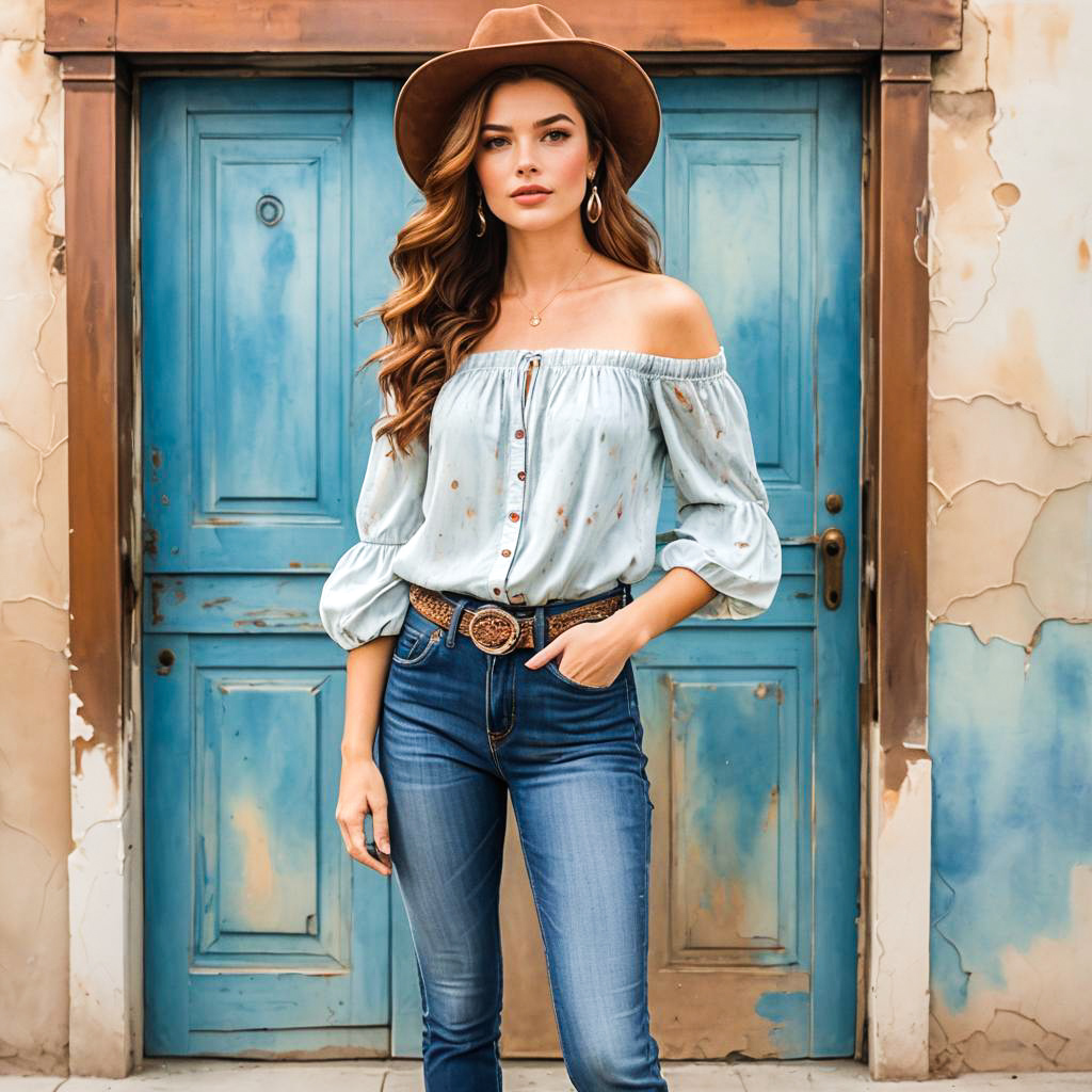 Vibrant Young Woman in Western Chic Style