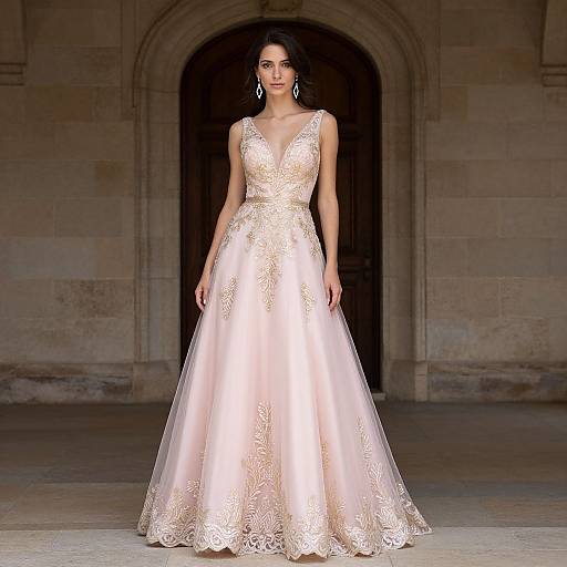 Elegant Woman in Pink Prom Dress