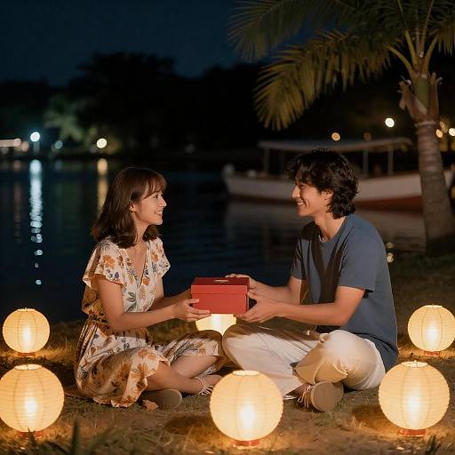 Romantic Lakeside Evening with Lanterns