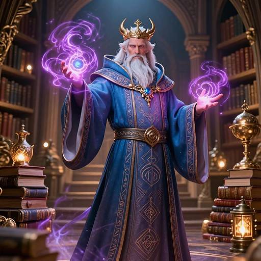 Wise Elven Mage in Arcane Library