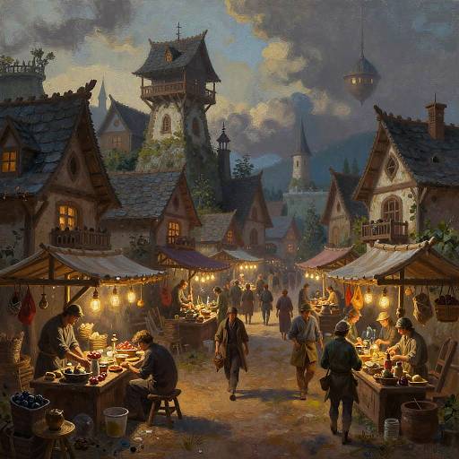 Dusk Market in a Fantasy Village