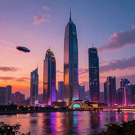 Futuristic Cyberpunk Cityscape at Sunset