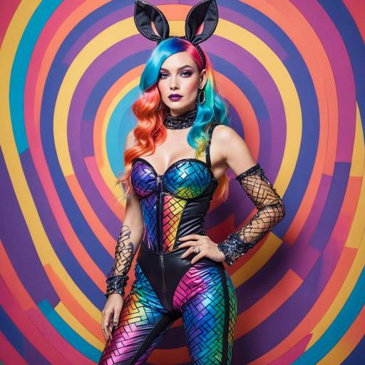 Non-binary Model in Rainbow Playboy Bunny Outfit Non-binary Model in Rainbow Playboy Bunny Outfit