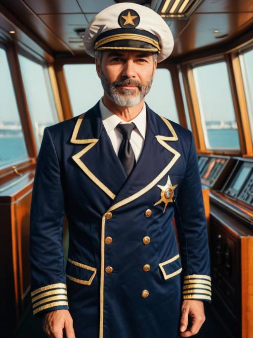 Ship Captain in Uniform on Bridge