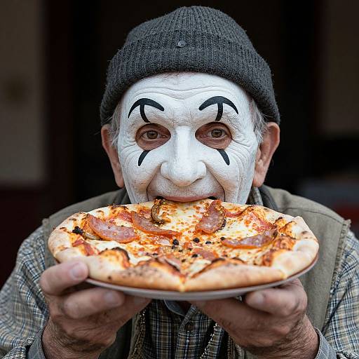 Wrinkled Man with Pulcinella Mask