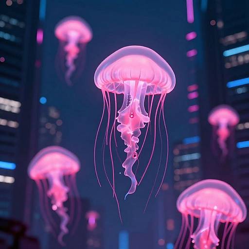 Neon Jellyfish in Futuristic City