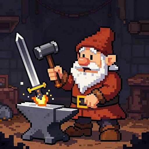 Pixel Art Dwarf Blacksmith Forging