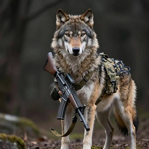 Shadowed Tactical Gray Wolf with Rifle
