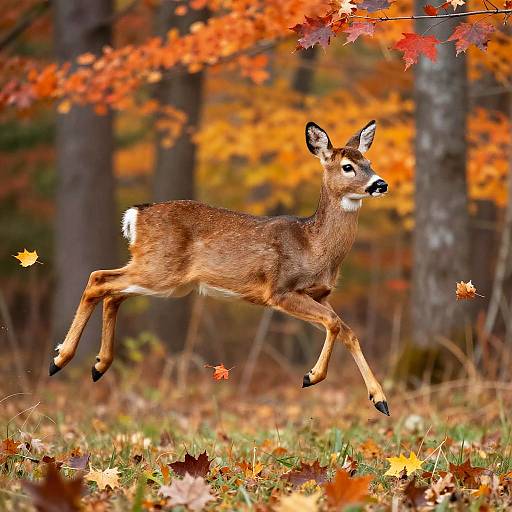 Graceful Fawns Leaping Autumn Forest