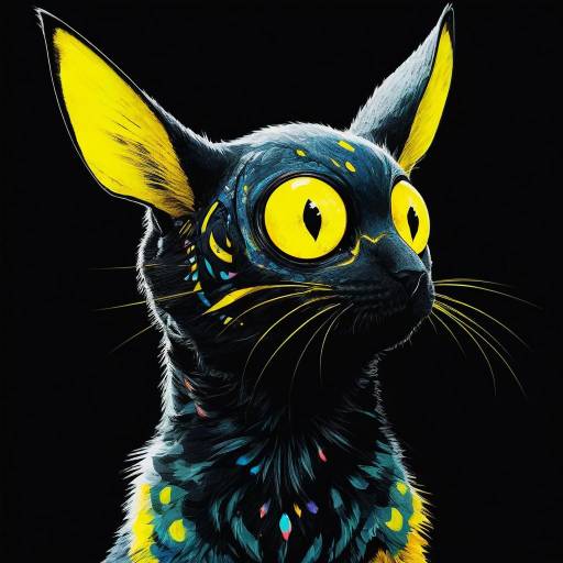 Digital Art of Cat with Glowing Yellow Eyes