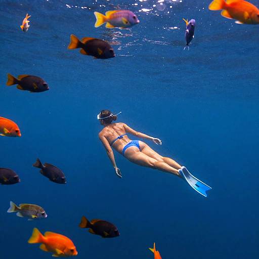Lone Swimmer Amid Vibrant Tropical Fish