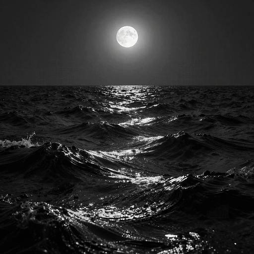 Moonlit Dark Ocean with Futuristic Waves