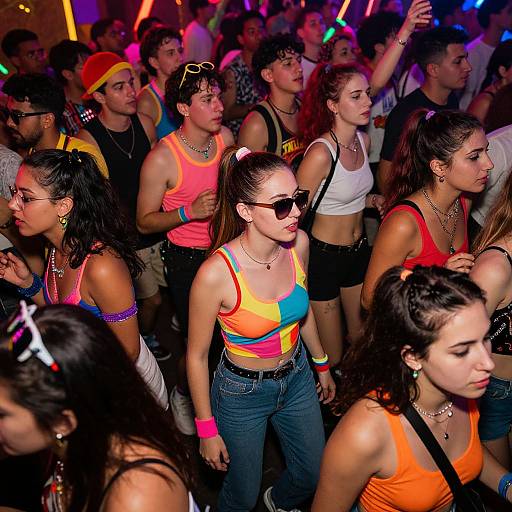 Vibrant 90s Rave Crowd Scene