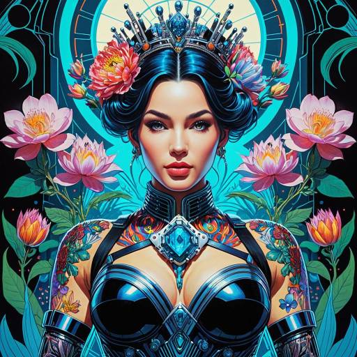 Cinematic Regal Bioengineered Queen with Cybernetic Blooms