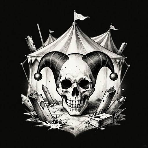 Gothic Harlequin Clown Skull Tattoo