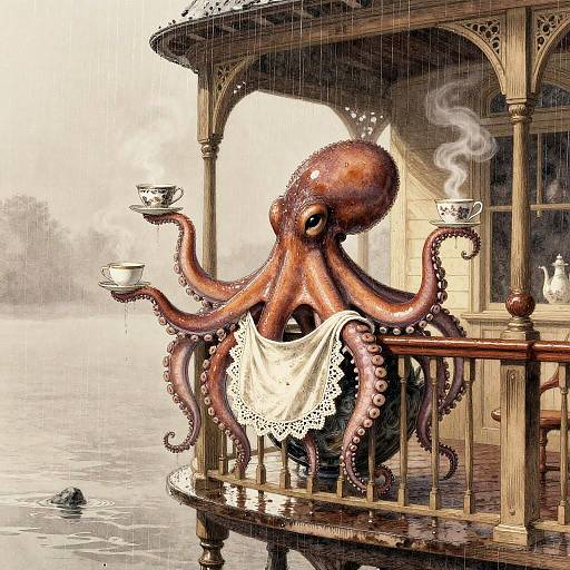 Victorian Pier Teahouse Octopus in Rain