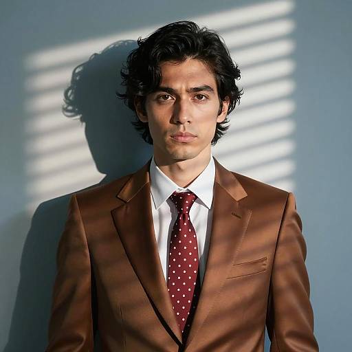 Man in Brown Suit with Polka-Dot Tie