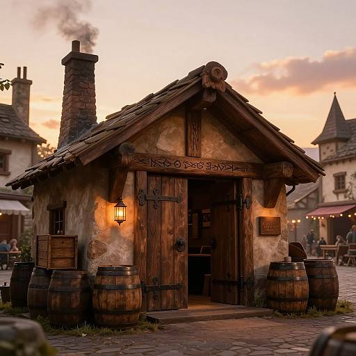 Enchanting DND Tavern Exterior at Sunset