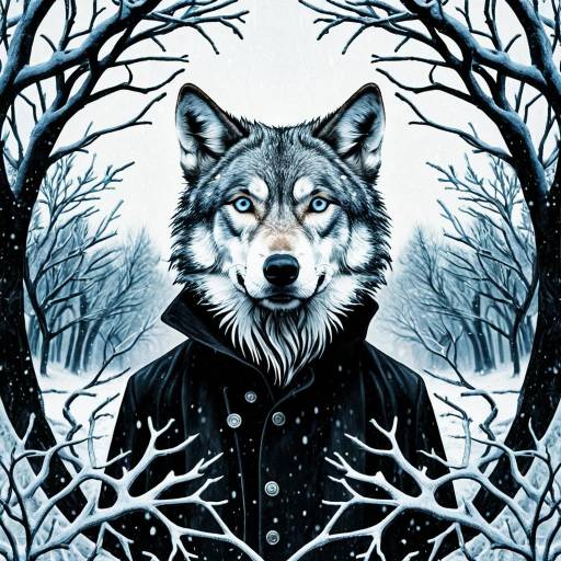 Surreal Wolf in Winter Landscape