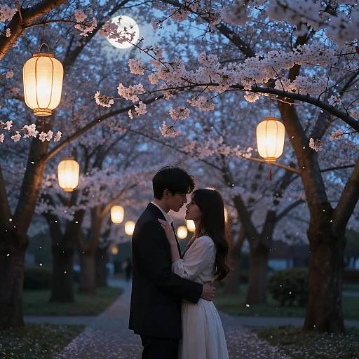 Romantic Moonlit Garden Embrace